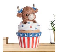 Genérico Highland Cow Patriotic Figurine | Resin 10.16x6.98cm Red White Blue Decorative Statue 4th of July Memorial Day Table Decor | Home Garden Office Tiered Tray Dessert Display Accent Ornament