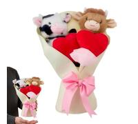 Genérico Highland Cow Valentines Day Plush Gift, 2 Adorable Stuffed Animals Gifts with Hearts Bow Wrap, 10x13 Inches Pink Highland Cow Bouquet Decorations for Anniversary,Girlfriend,Couples (Pink)
