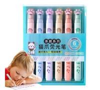 Genérico Highlighter Pen Set - 6 Piece Cute Cat Paw Design, Quick Dry Smooth Ink Markers | Portable Colored Highlighters For School, Note Taking, Scrapbooking, Letters, Cards, Creative Writing Use