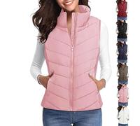Genérico Holdretain Puffer Vest Women Sleeveless Zip Up Outerwear, Cozy Lightweight Stand Collar Quilted Vest Jacket (Pink,XXL)
