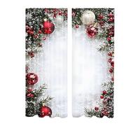 Genérico Holiday Curtain Set - 2 Panels Festive Window Drapes | Decorative Fabric with Ornament Print and Pinecones Motif & Seasonal Home Accessories for Winter Gathering, Event and Family Party