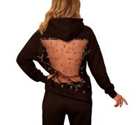 Genérico Hollow Mesh Back Women Sexy See Through Long Sleeve Sweatshirt Sudadera con Capucha de otoño e Invierno Moda de Color sólido sin Espalda con Recortes de Malla Informal Hip Hop Y2K Streetwear