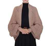 Genérico Hollow out Knitted Shawl Coat for Women Lightweight Open Front Crochet Cardigan Wrap Breathable Knit Cape Beach Cover Up