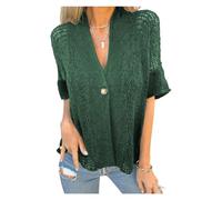 Genérico Hollow V-Neck Single Button Loose Short Sleeves-Women's Crochet Cardigan (Green,XXL)