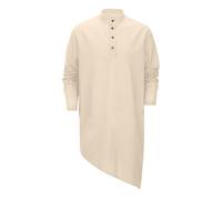 Generico Hombre Abaya Thobe Hombre Musulmán Ropa Bordado de Oración Árabe Robe Vestido Islámico Tradicionales Transpirables y Cómodos para Primavera Verano Largo Verano de Lino, caqui, XL
