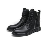 Genérico Hombre Cordones Botas De Combate con Cremallera Lateral Punta Redonda Cuero PU Botines Cortos Tacón Plano Casuales Botas De Tobillo,Negro,41.5 EU