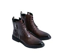 Genérico Hombre Cordones Botas De Combate con Cremallera Lateral Punta Redonda Cuero PU Botines Cortos Tacón Plano Casuales Botas De Tobillo,Marrón,38 EU
