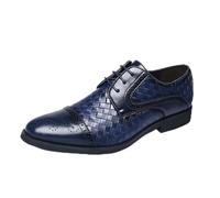 Genérico Hombre Cordones Brogues Oxford De Vestir Cuero PU Zapatos De Formales Tacón Bajo De Bloque Zapatos De Negocios,Azul,46 EU
