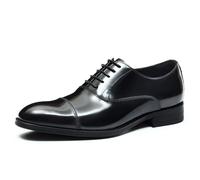 Genérico Hombre Cordones Zapatos Oxford Punta Puntiaguda Charol Zapatos De Vestir De Oficina Tacón Bajo En Bloque Zapato De Negocios para Bodas,Negro,46 EU