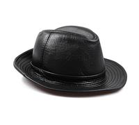 Genérico Hombre Cuero Genuino Piel De Vaca Fedora Caballero Piel De Vaca Ala Corta Negro/Marrón Sombrero De Copa(Black,XL 57 58cm)