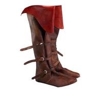 Genérico Hombre Cuero PU Botas Medievales Largas Puntera Redonda Botas hasta La Rodilla con Hebilla Tacón Plano Bota De Disfraz,Marrón,42 EU