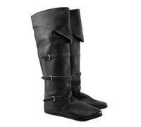 Genérico Hombre Cuero PU Botas Medievales Largas Puntera Redonda Botas hasta La Rodilla con Hebilla Tacón Plano Bota De Disfraz,Negro,42.5 EU