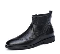 Genérico Hombre Cuero Sintético Botas Cortas Formales Tacón Plano Botas Brogue Vintage Punta Redonda Bota De Trabajo con Cremallera Lateral,Black Velvet Lining,39 EU