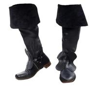 Genérico Hombre Cuero Sintético Botas Medievales Punta Redonda Botas De Pirata Tacón Plano Bota hasta La Rodilla con Hebilla,Negro,38.5 EU