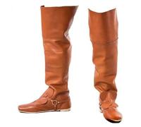 Genérico Hombre Cuero Sintético Botas Medievales Punta Redonda Botas De Pirata Tacón Plano Bota hasta La Rodilla con Hebilla,Amarillo,44 EU