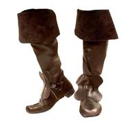 Genérico Hombre Tacón De Bloque Bajo Botas Medievales Puntera Cuadrada Cuero PU Botas Largas Tirón Bota hasta La Rodilla con Hebilla,Brown1,38 EU