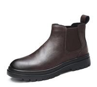 Genérico Hombre Tacón Plano Botas Cortas De Plataforma Punta Redonda Cuero PU Botines Chelsea Sin Cordones Bota Casuales,Marrón,40 EU