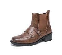 Genérico Hombre Tirón Chelsea Botas De Tobillo Tacón De Bloque Bajo Botas De Brogue Puntera Cuadrada Cuero PU Bota Cortas Casual,Marrón,42.5 EU