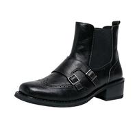 Genérico Hombre Tirón Chelsea Botas De Tobillo Tacón De Bloque Bajo Botas De Brogue Puntera Cuadrada Cuero PU Bota Cortas Casual,Negro,42.5 EU