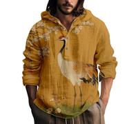 Genérico Hombres De Gran Tamaño Para Hombre, Estilo Retro Japonés, Media Pata de Botones, Estilo Campesino, Top de Algodón Camisas de Manga Larga para Hombres, Aa., M