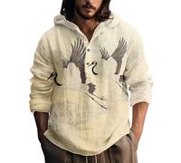 Genérico Hombres De Gran Tamaño Para Hombre, Estilo Retro Japonés, Media Pata de Botones, Estilo Campesino, Top de Algodón Camisas de Manga Larga para Hombres, H, XXXXL