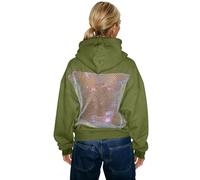 Genérico Hoodie Damen Oversize Hollow Transparent Rückenfrei Kapuzenpullover Mesh Back Sweatjacke Hip Hop Y2K Streetwear,Women Sexy See Through Long Sleeve Sweatshirt,Crystal Mesh Pullover