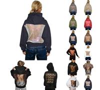 Genérico Hoodie Damen Oversize Hollow Transparent Rückenfrei Kapuzenpullover Mesh Back Sweatjacke Hip Hop Y2K Streetwear,Women Sexy See Through Long Sleev,Malla Informal