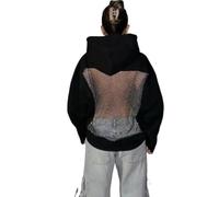 Genérico Hoodie Hollow Mesh Back Women's Open Back Sweatshirt with Loose Fit, Cropped Causal Hollow out Hooded Top with Pocket (Black,XS)