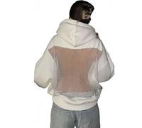 Genérico Hoodie Hollow Mesh Back Women's Open Back Sweatshirt with Loose Fit, Cropped Causal Hollow out Hooded Top with Pocket (White,XL)