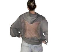 Genérico Hoodie Hollow Mesh Back Women's Open Back Sweatshirt with Loose Fit, Cropped Causal Hollow out Hooded Top with Pocket (Gray,M)