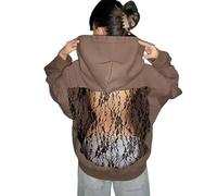 Genérico Hoodie Hollow Mesh Back Women's Open Back Sweatshirt with Loose Fit, Cropped Causal Hollow out Hooded Top with Pocket (Brown2,XS)