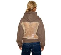 Genérico Hoodie Hollow Mesh Back Women's Open Back Sweatshirt with Loose Fit, Cropped Causal Hollow out Hooded Top with Pocket