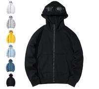 Genérico Hoodie with Eye Mask Built in, Airplane Mode Travel Hoodie with Hidden Pockets, 2-in-1 Sleep Hooded Pullover Women Men (Black,XL)