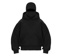 Genérico Hoodie with Mask Built in Hoodie with Ski Mask Double Hooded Jacket (Black (Pullover),M)