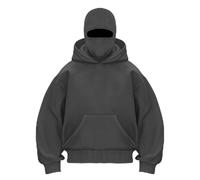 Genérico Hoodie with Mask Built in Hoodie with Ski Mask Double Hooded Jacket (Dark Gray (Pullover),3XL)