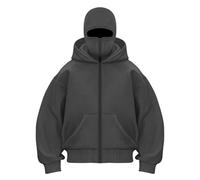 Genérico Hoodie with Mask Built in Hoodie with Ski Mask Double Hooded Jacket (Dark Gray (Zipper),M)