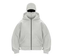 Genérico Hoodie with Mask Built in Hoodie with Ski Mask Double Hooded Jacket (Gray b (Zipper),XL)