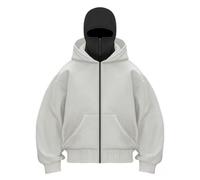 Genérico Hoodie with Mask Built in Hoodie with Ski Mask Double Hooded Jacket (Gray (Zipper),S)