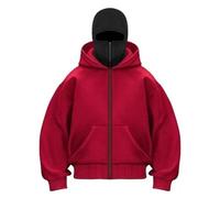Genérico Hoodie with Mask Built in Hoodie with Ski Mask Double Hooded Jacket (Red b (Zipper),S)