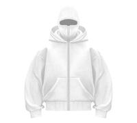 Genérico Hoodie with Mask Built in Hoodie with Ski Mask Double Hooded Jacket (White (Zipper),XXL)
