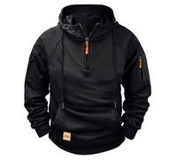 Genérico Hoodies for Men Oversized Quarter Vintage Workout Running Active Pullover Military Tactical Hooded Sweatshirts (Black,XXL)