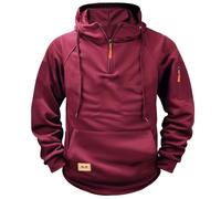 Genérico Hoodies for Men Oversized Quarter Vintage Workout Running Active Pullover Military Tactical Hooded Sweatshirts (Wine,13XL)