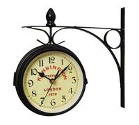 Genérico Horloge Extérieure Double Face - Horloge Murale Suspendue En Fer, Montre Intérieur Extérieur Style Européen, Support Solide | Maison Bureau Café Décorative Élégante Vintage Durable
