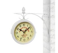 Genérico Horloge Murale Double Face - Horloge Suspendue En Fer, Style Européen Intérieur Extérieur, Montre Murale Avec Support | Maison Bureau Café Décoration Vintage Élégante Durable Fonctionnelle