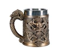 Genérico Horned Warrior Beer Mug Coffee Cup with Dragon Handle, 20oz Beer Tankard Norse Mythology Gift for Men Women, Stainless Steel Pirate Heavy Cup (Bronze)