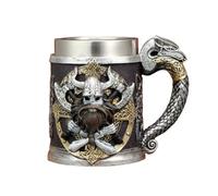 Genérico Horned Warrior Beer Mug Coffee Cup with Dragon Handle, 20oz Beer Tankard Norse Mythology Gift for Men Women, Stainless Steel Pirate Heavy Cup (Silver)