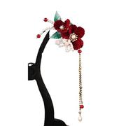 Generico Horquilla para el pelo de flor roja con perla y diamantes de imitación, accesorio para el pelo vintage chino Hanfu para mujer (03)