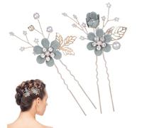 Genérico Horquillas para Cabello de Novia Forma de U Par de 2 Unidades Color Verde Accesorio Floral Artesanal Tocado Ligero para Bodas y Eventos Nupciales