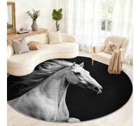Genérico Horse Round Rugs for Living Room - Animal Area Rug 150cm, Farmhouse, Non-Slip Low Pile, Horse Home Decor & Gifts