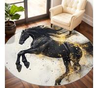 Genérico Horse Round Rugs for Living Room - Animal Area Rug 210cm, Farmhouse, Non-Slip Low Pile, Horse Home Decor & Gifts